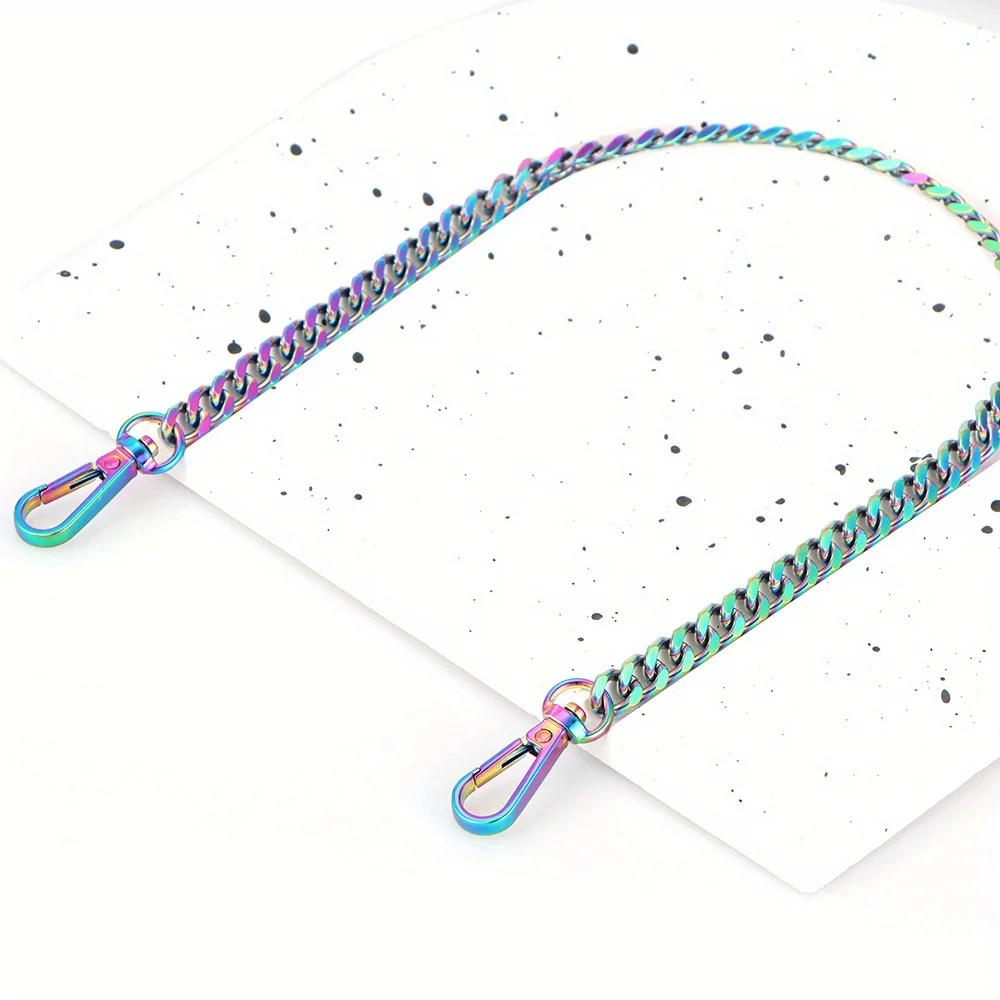 Rainbow Purse Chain Straps, Flat Chain Strap Replacement Colorful Chain Accessories for Crossbody Shoulder Bag Clutch Wallet