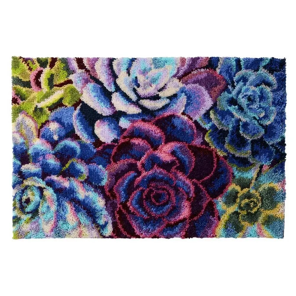 3D Latch Hook Kits, Printed Canvas, Flower Carpet Embroidery, Tapestry Cross Stitch Kit, DIY Handmade Rug Cushion, 69X102 cm