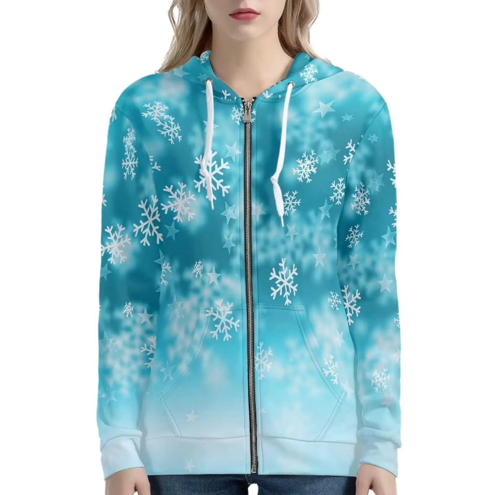 Christmas Snowflake Hoodies Fashion 3D Printed Pockets Coats Zip Up Hoodie Harajuku Long Sleeve Streetwear Men Women Clothing