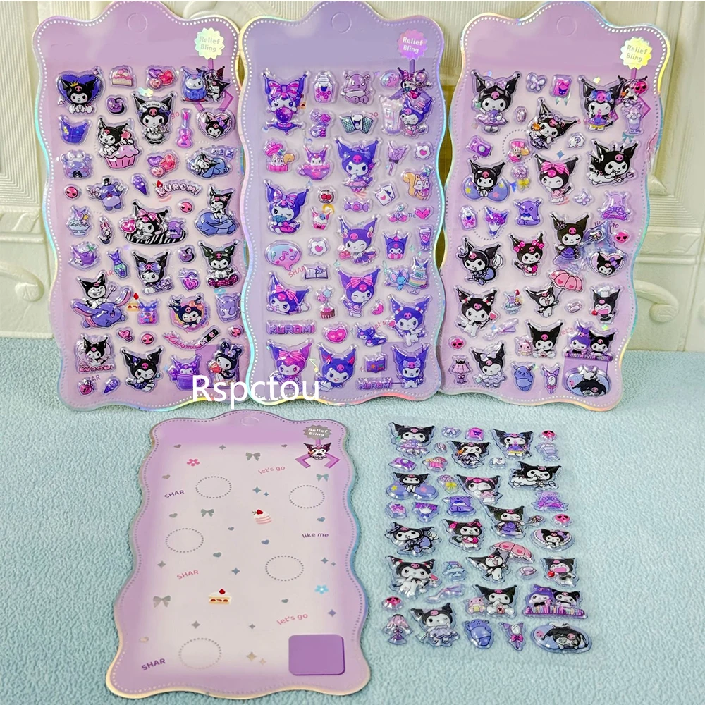 4 pçs sanrio dos desenhos animados kuromi minha melodia cinnamoroll 3d alívio adesivos bonito decoração adesivo diy portátil telefone recompensa decalques brinquedos