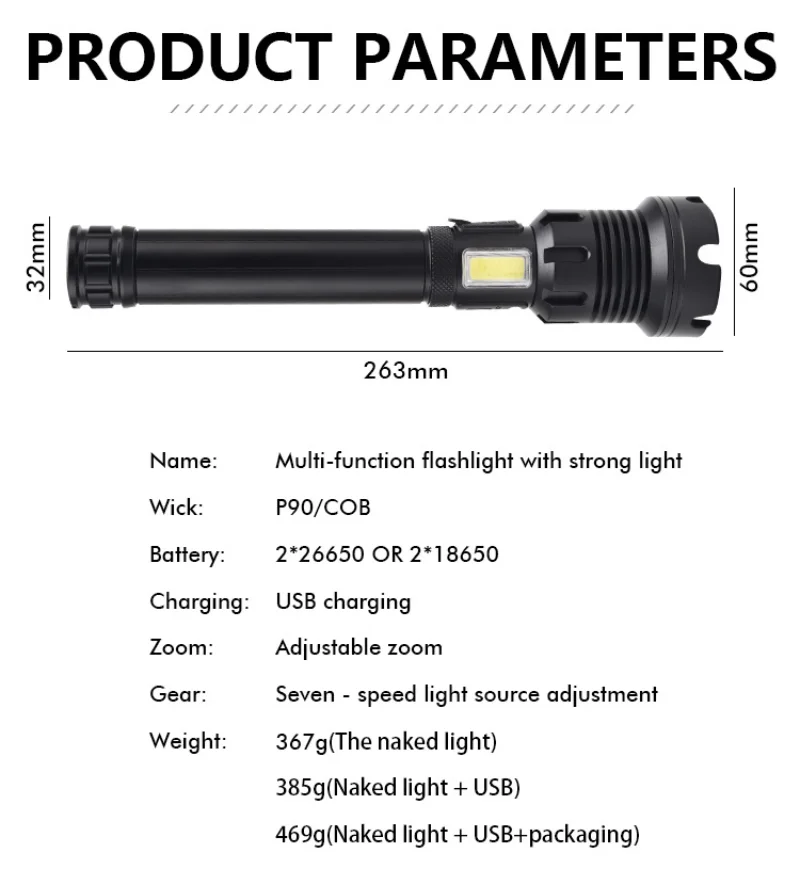 高輝度USB充電式LED懐中電灯,高輝度懐中電灯,赤色と白,非常灯,パワーディスプレイ,ズーム可能なビーム付き