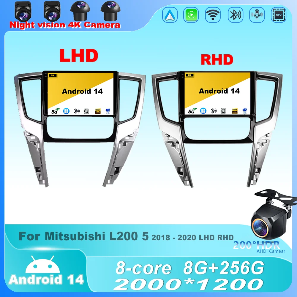 

Car Video For Mitsubishi L200 5 2018 - 2020 LHD RHD Android 14 Player Multimedia Auto Navigation Carplay QLED Screen 4G No DVD