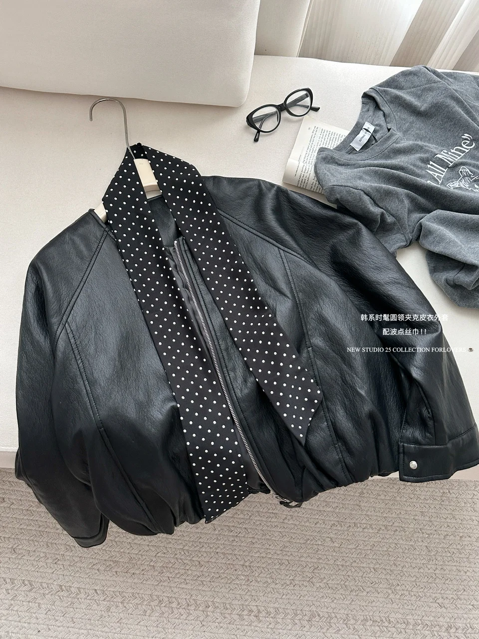 Giacca da donna in pelle PU allentata a maniche lunghe primavera autunno chic Lady Streetwear tinta unita cerniera o collo capispalla in ecopelle