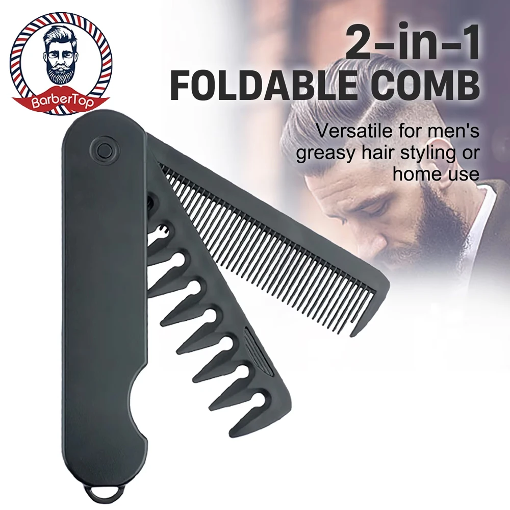 Portable Multifunctional Plastic Folding Pocket Comb for Men Barber Wide Tooth Beard Hair Styling Comb Oil Head Care