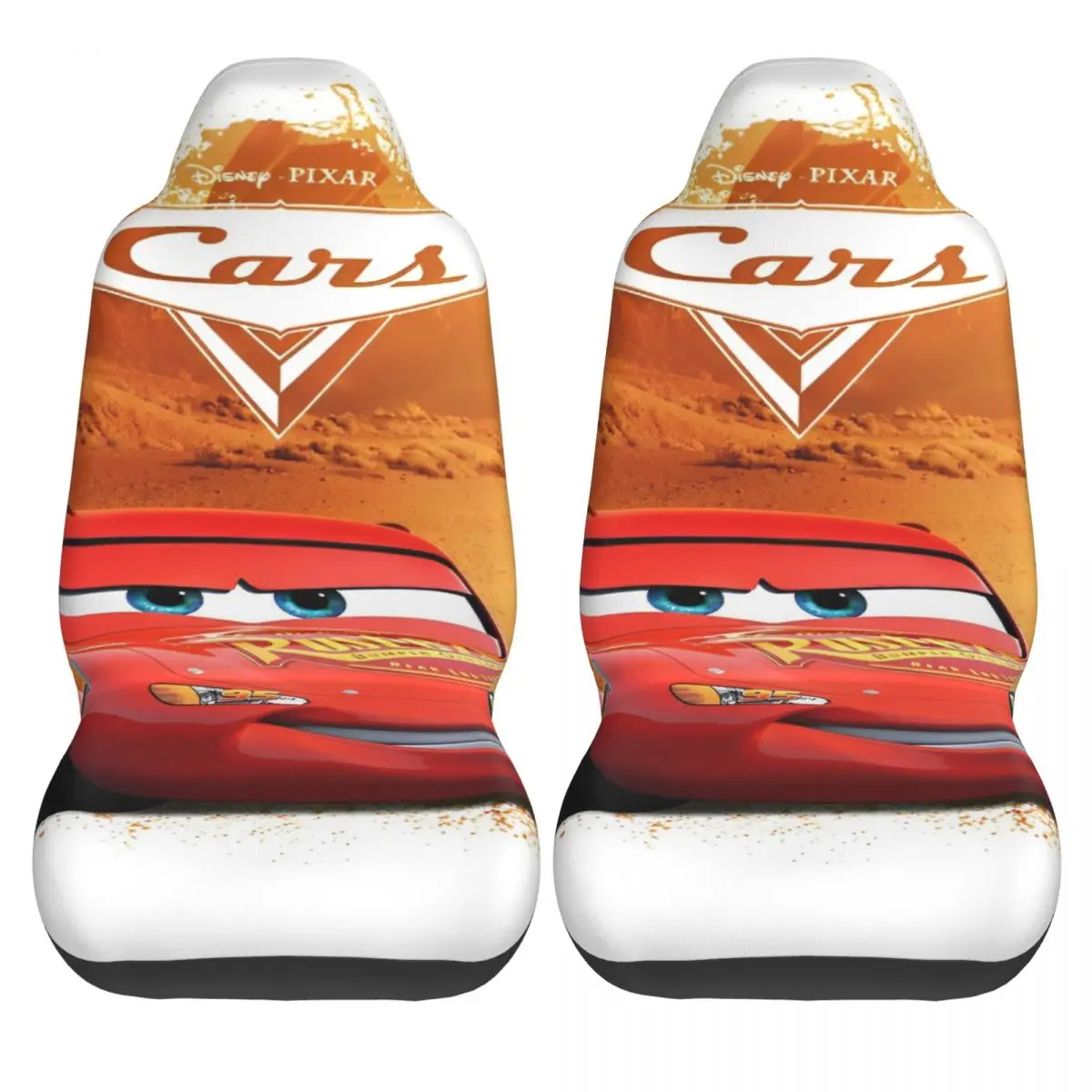 

Чехлы на автомобильные сиденья Pixar Lightning McQueen Cars, дышащие, из полиэстера, две штуки, винтажный дизайн для интерьера автомобиля