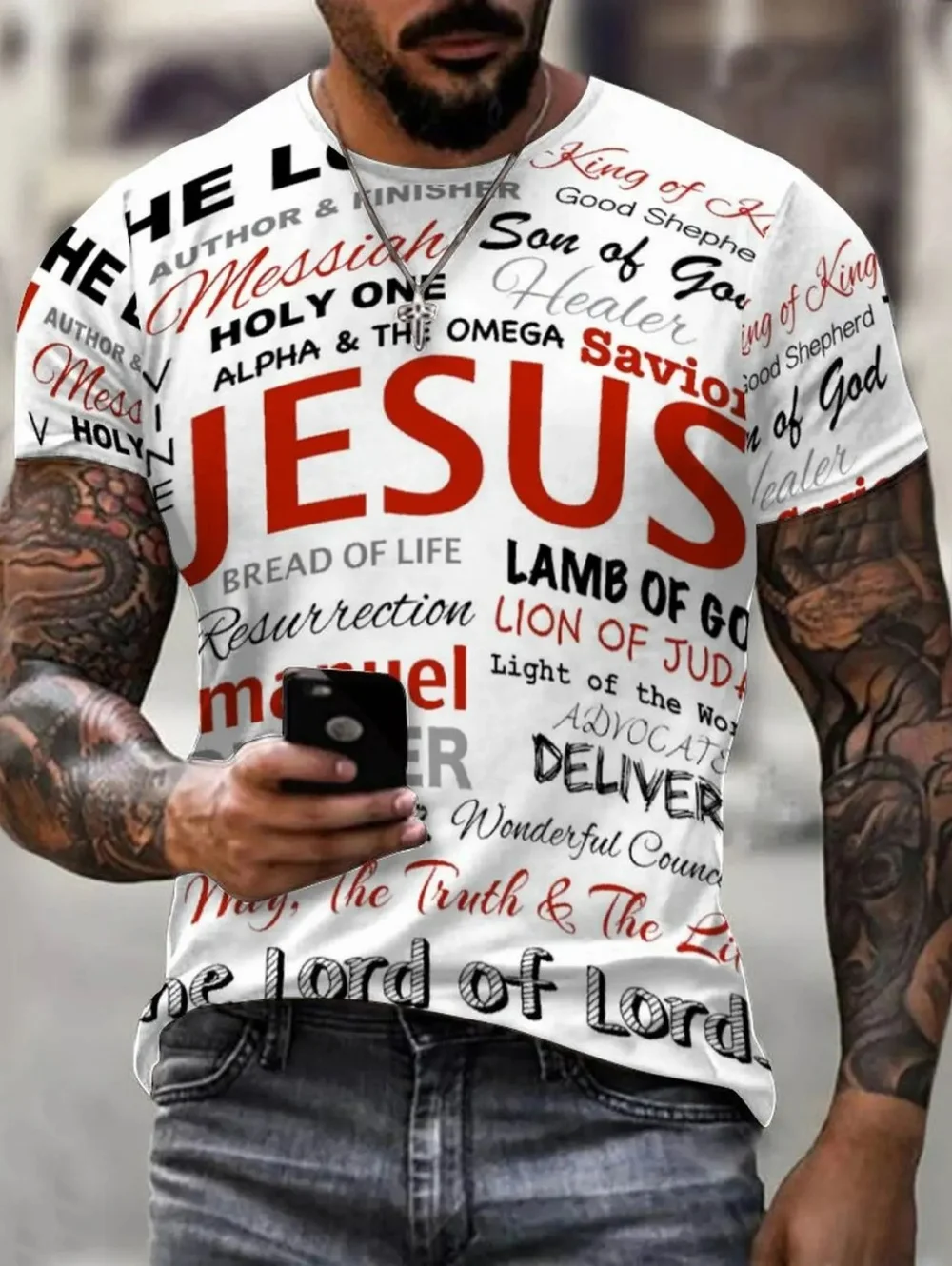 Men Fashion Letter Jesus Printed 3D Graphic Men's T-Shirt Daily Street Christian Believers Short Sleeved Casual Men's T-Shirts