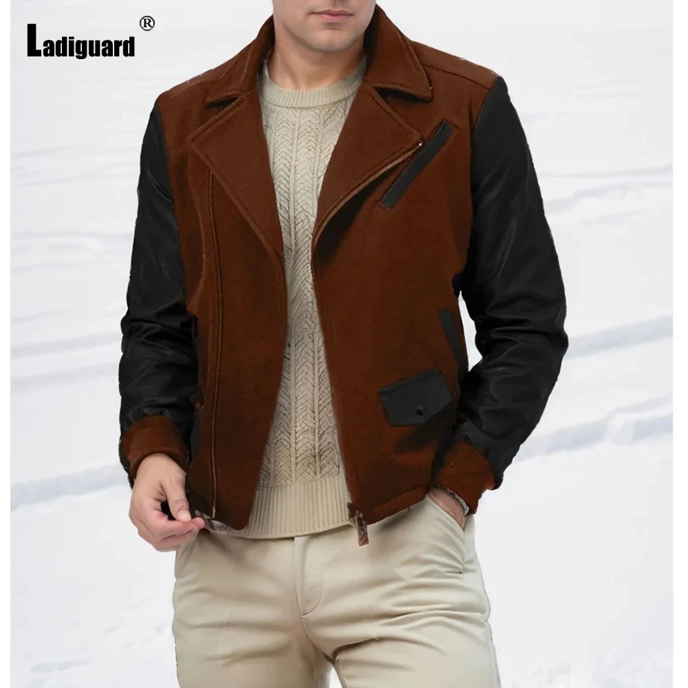 Europe and America New Men's Slim Diagonal Zipper Windbreaker jacket Autumn Winter Leather Bomber Jacket Men casual Jacket Coats