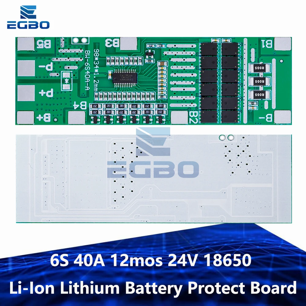 6S 40A 12mos 24V 18650 Li-Ion Lithium Battery Protect Board Solar Lighting Bms Pcb With Balance For Ebike Scooter