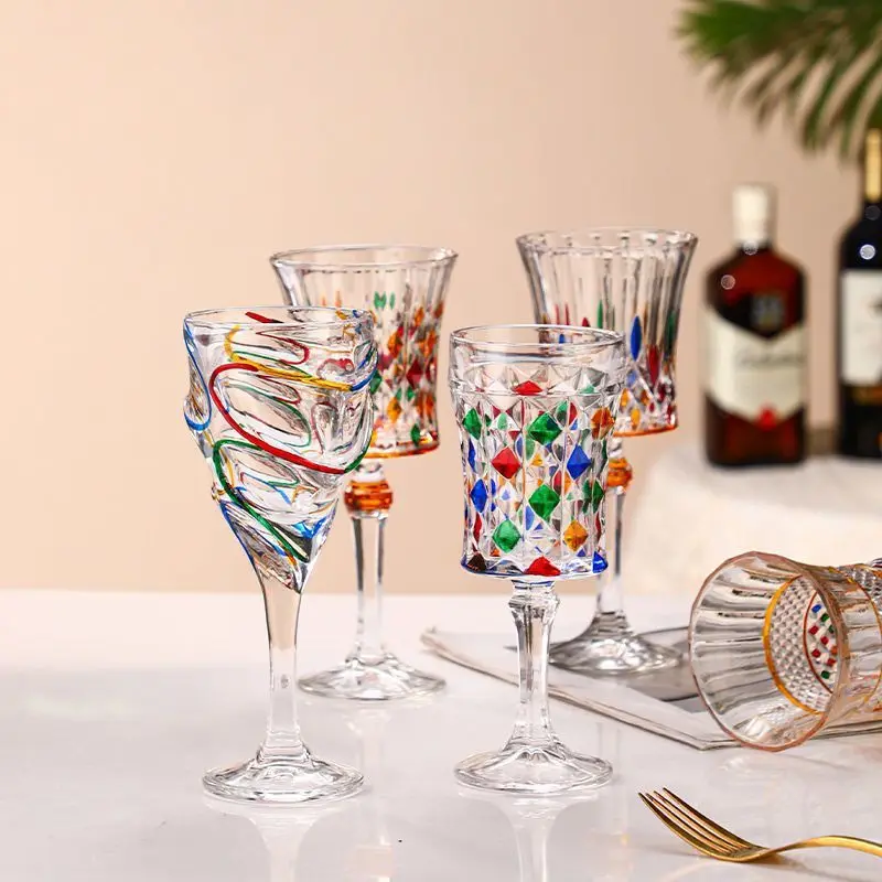 Luxury Goblet Crystal Glass Cocktail Cup Europe Goblet Cup Creative Colorful Red Wine Glass Italian Style Champagne Glass