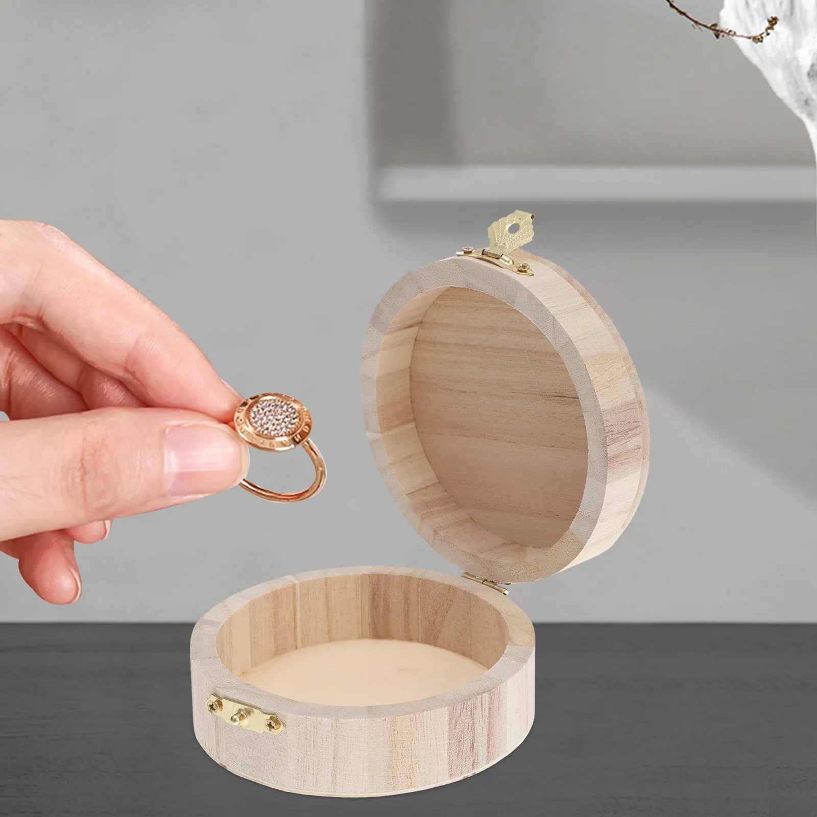 

2Pcs Retro Style Wooden Jewelry Box DIY Handmade Small Compact Organizer for Earrings Rings Storage Jewelry Storage Container