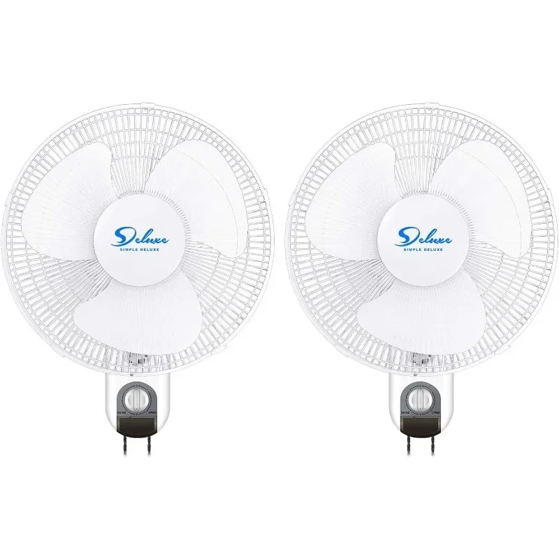 16 Inch Digital Household Wall Mount Fans, Adjustable Tilt, 90 Degree, 3 Speed Settings, White, 2 count (Pack of 1)