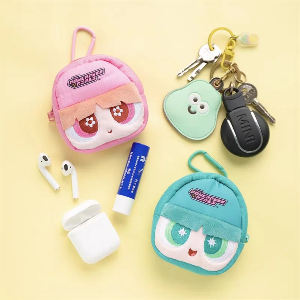 Genuine Powerpuff Girl Cartoon Mini Coin Purse Kawaii Blossom Bubbles Buttercup Girly Style Headphone Charging Cable Storage Bag
