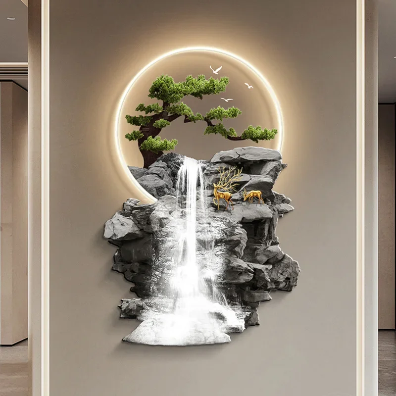 Retro good meaning of Chinese style porch wall crystal porcelain lamp painting living room wall LED wall lamp painting