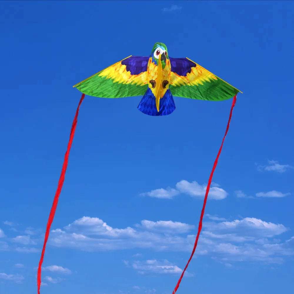 Nuevo cometa de loro y pájaro volador, cometa de cola larga de colores para niños, línea de cometa de 50 metros, pipas de dibujos animados Ripstop de 1M, deportes al aire libre