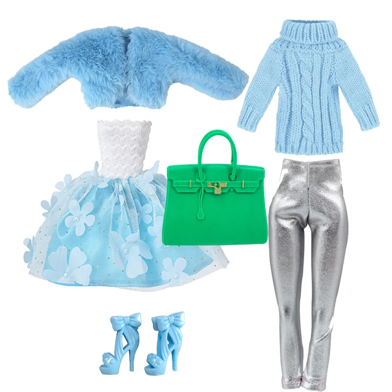 27-30cm Doll Clothes Set DIY Doll Bag Boots Floral Dress Fur Coat Casual Wear Decorations for 11.5inch Doll Clothing Accessories