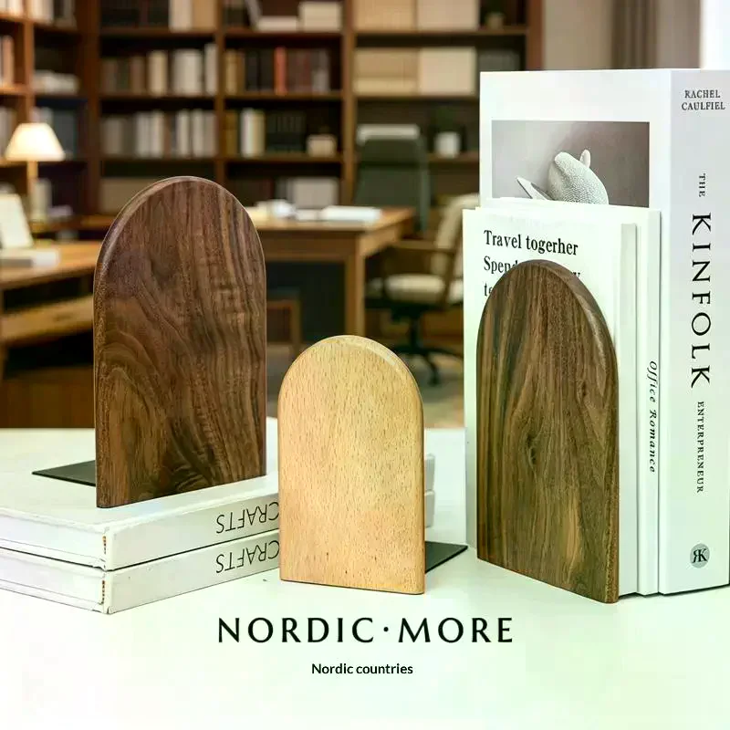 Nature Wooden Bookends Desktop Bookshelf Desk Organizer Office Home Book Accessories Storage Book Holder Wood Book Ends