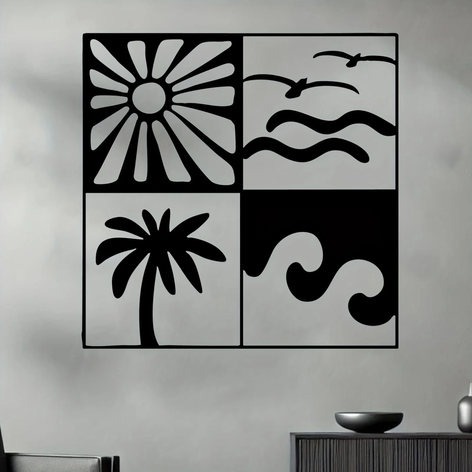 Tropical Metal Wall Art Sun Palm Tree - Beach Themed Weatherproof Decor for Easter Summer Gift, 2 Sizes