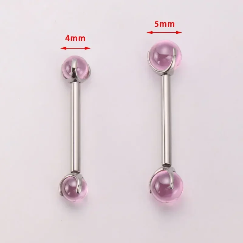 ASTM F136 Titanium Nipple Piercing 14G Internally Threaded Straight Barbell with Crystal Tongue Ring Nipple Industrial Piercing