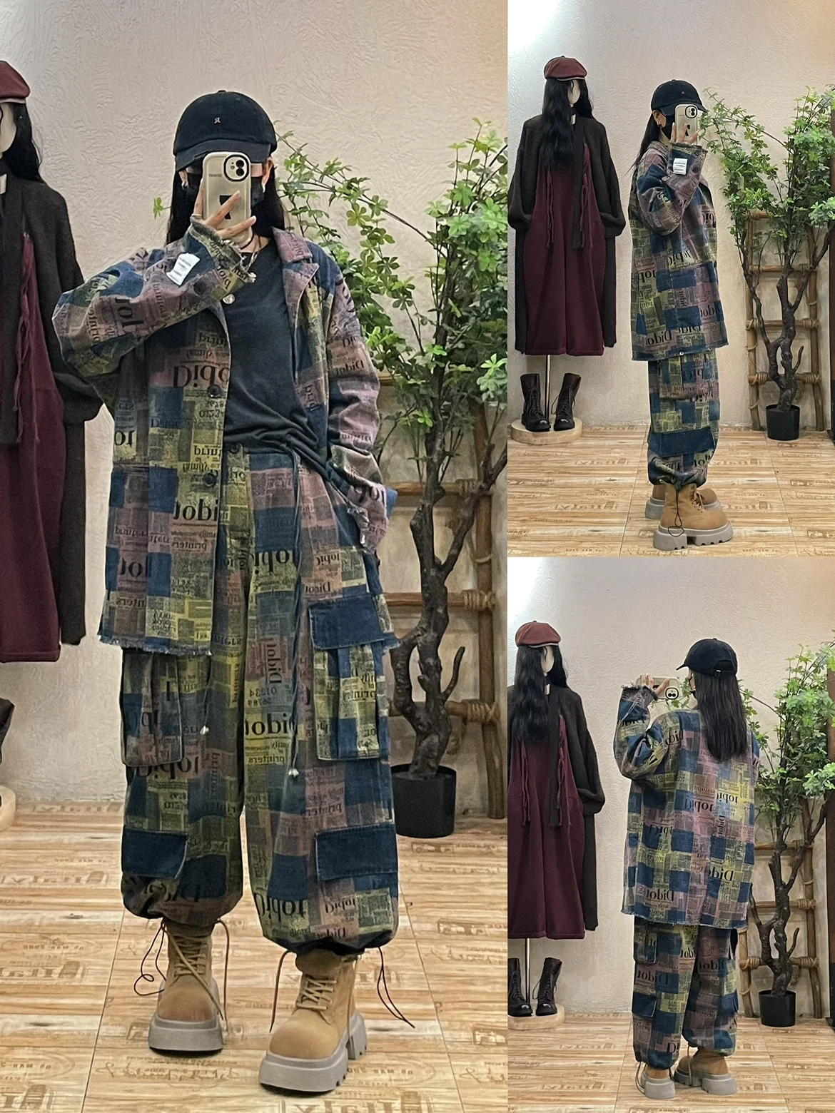 

Женский джинсовый комплект ort Jaet, рабочие брюки с буквенным принтом, повседневные, антивозрастные, из двух предметов, хлопковые, длинные, све, на пуговицах