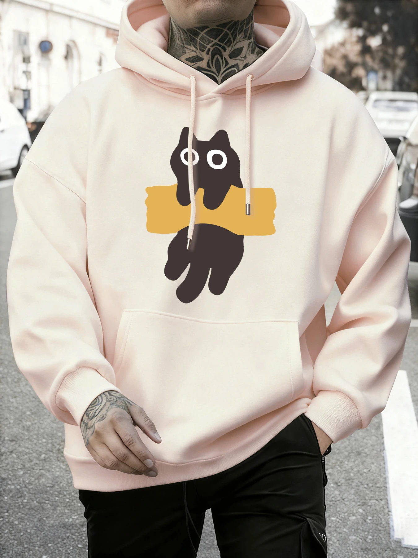 

Мужская толстовка Open Your Eyes широкого и выглядит вашему кота, мягкий осенний теплый топ, флисовый универсальный пуловер, свободная спортивная одежда унисекс