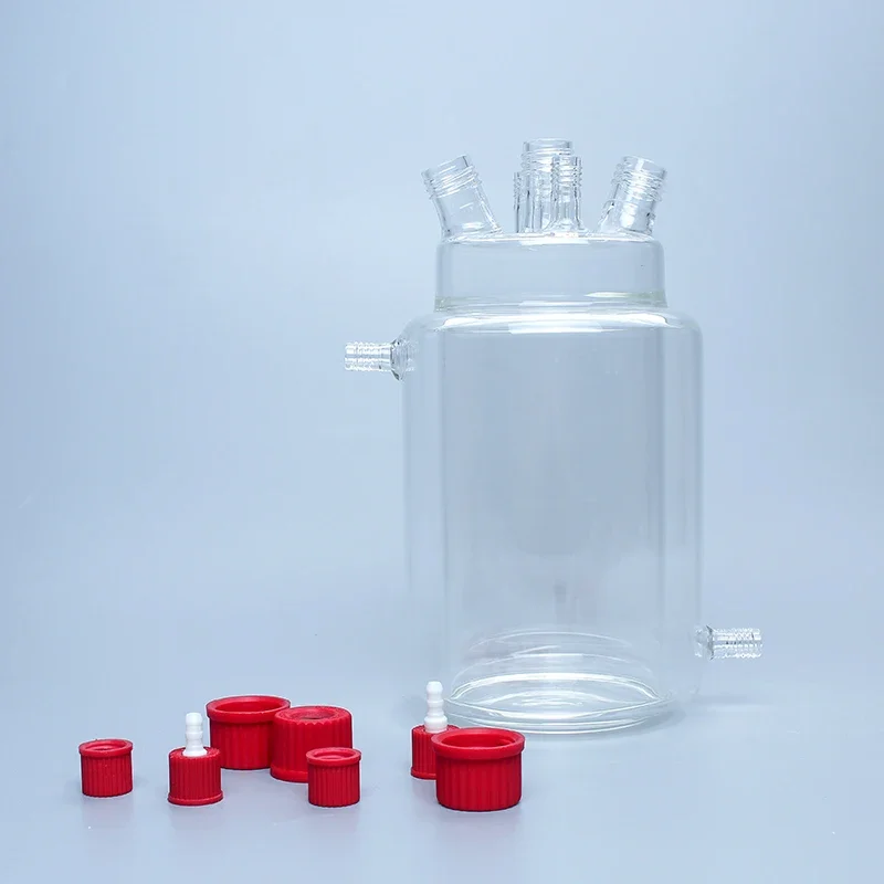 Five hole double-layer glass reactor/anaerobic fermentation feeding bottle sludge fermentation reaction device