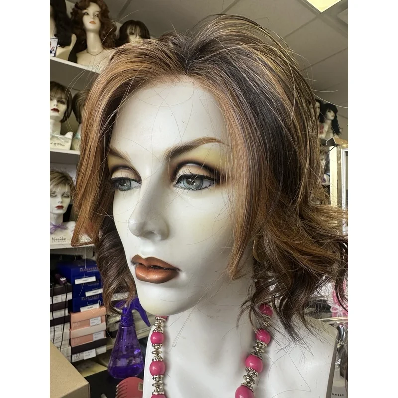 Brown Blond Highlight Wigs Short Curly  Hair Lace Front Wigs Pre Plucked