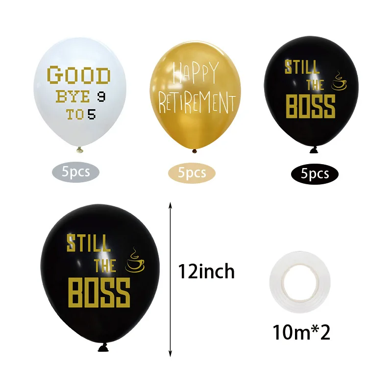 حفلة التقاعد الذهب الأسود موضوع التقاعد العلم أعلام بالون حزمة الطرف الديكور التصوير الفوتوغرافي فوتوكدعوة الدعائم
