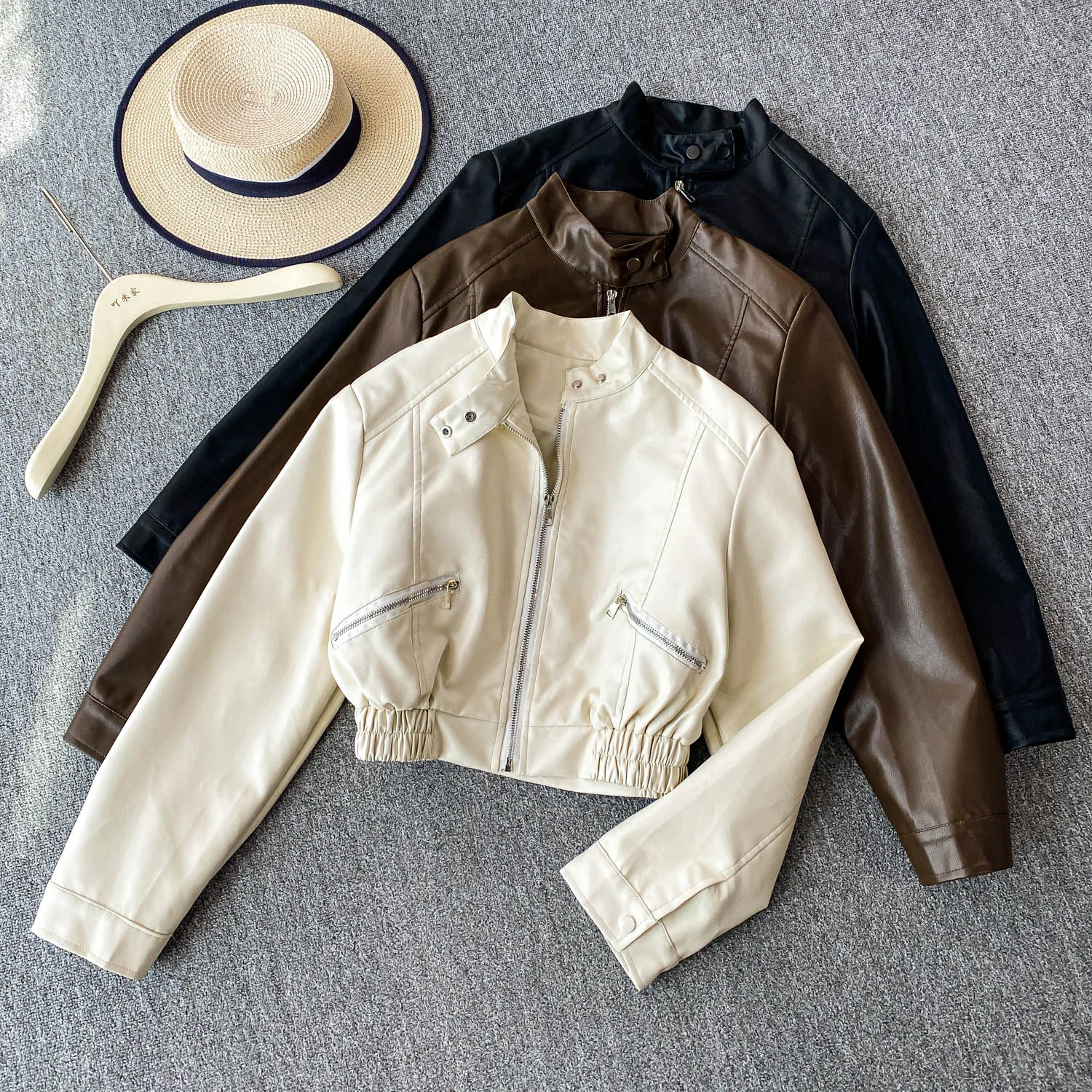 

Женское осенне-зимнее пальто из искусственной кожи с застежкой-молнией и эластичной резинкой на талии, модное уличное пальто с воротником-стойкой