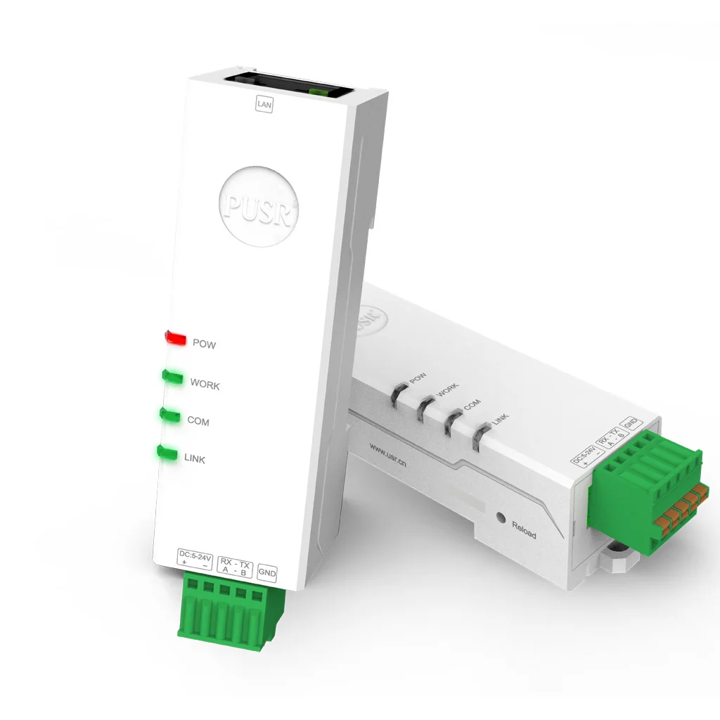 USR-DR132/134 مسلسل صناعي صغير جدًا من نوع السكك الحديدية RS232/RS485 إلى محول Etehrnet Modbus TCP/RTU تحويل TCP/UDP/HTTP