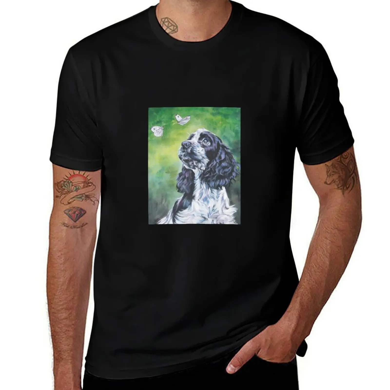 English Cocker Spaniel Fine Art Painting T-Shirt Casual Work Wear T-Shirt