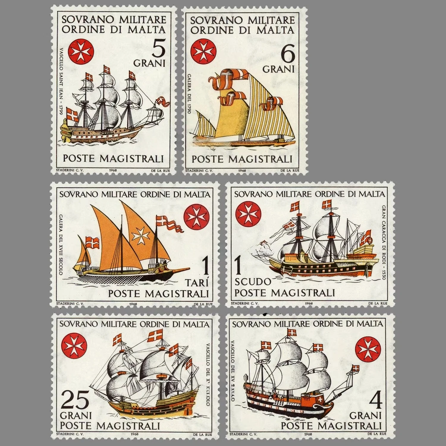 Juego de 6 sellos postales de Malta nuevos de 1968, sellos postales de barcos de guerra de varios períodos antiguos, MNH