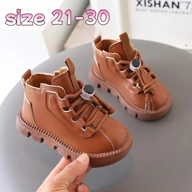 Boys & Girls Snow Boots Leather Soft Sole Kids Short Boots Autumn Winter Fashion Shoes for Toddler Baby