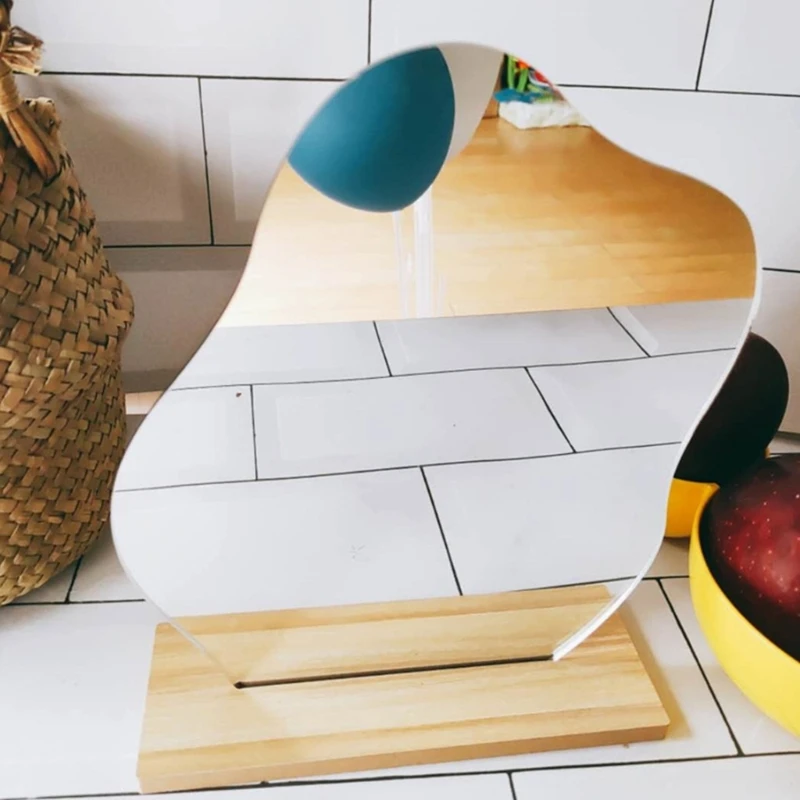 Gương Trang Điểm Không Đều Gương Trang Điểm Hình Ngôi Sao Ống Kính Acrylic Đế Gỗ Maquillaje Dụng Cụ Làm Đẹp