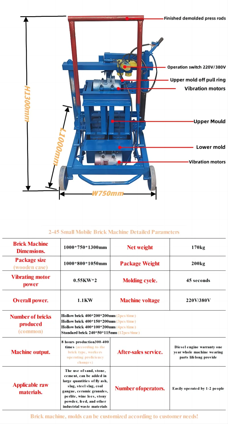 High Output Hydraulic Brick Making Machine Single-Operation Replaceable Mold Durable for Small Scale Production for Concrete Raw