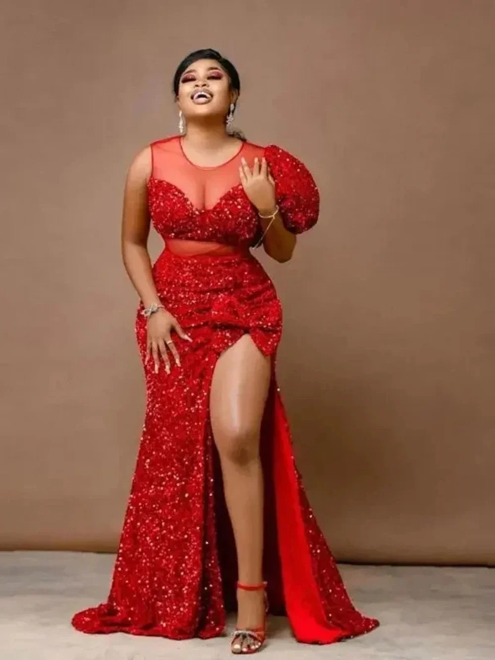 2026 Luxe sprankelende zeemeermin baljurk met sexy transparante kraag split voor bruiloft formele gelegenheid beroemdheid Aso Ebi