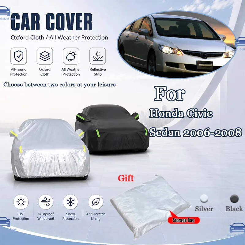 

For Honda Civic Sedan 2006-2008 All Weather Oxford Car Cover Uv Snow Dustproof Reflective Strip Outdoor Protection
