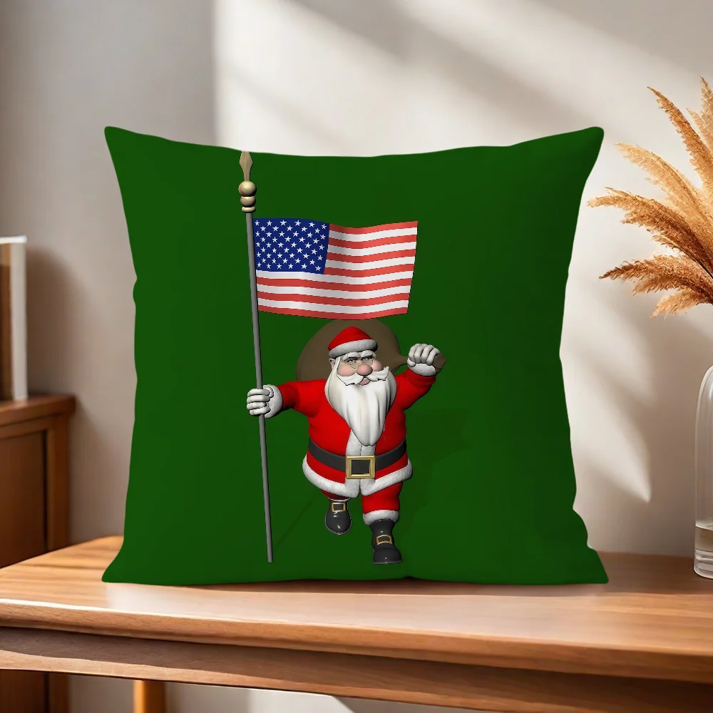Weihnachtsmann mit Flagge Weihnachtskissenbezug Kissenhülle für Zuhause, Sofa, Wohnzimmer, Büro, Café, Auto – Detail 3