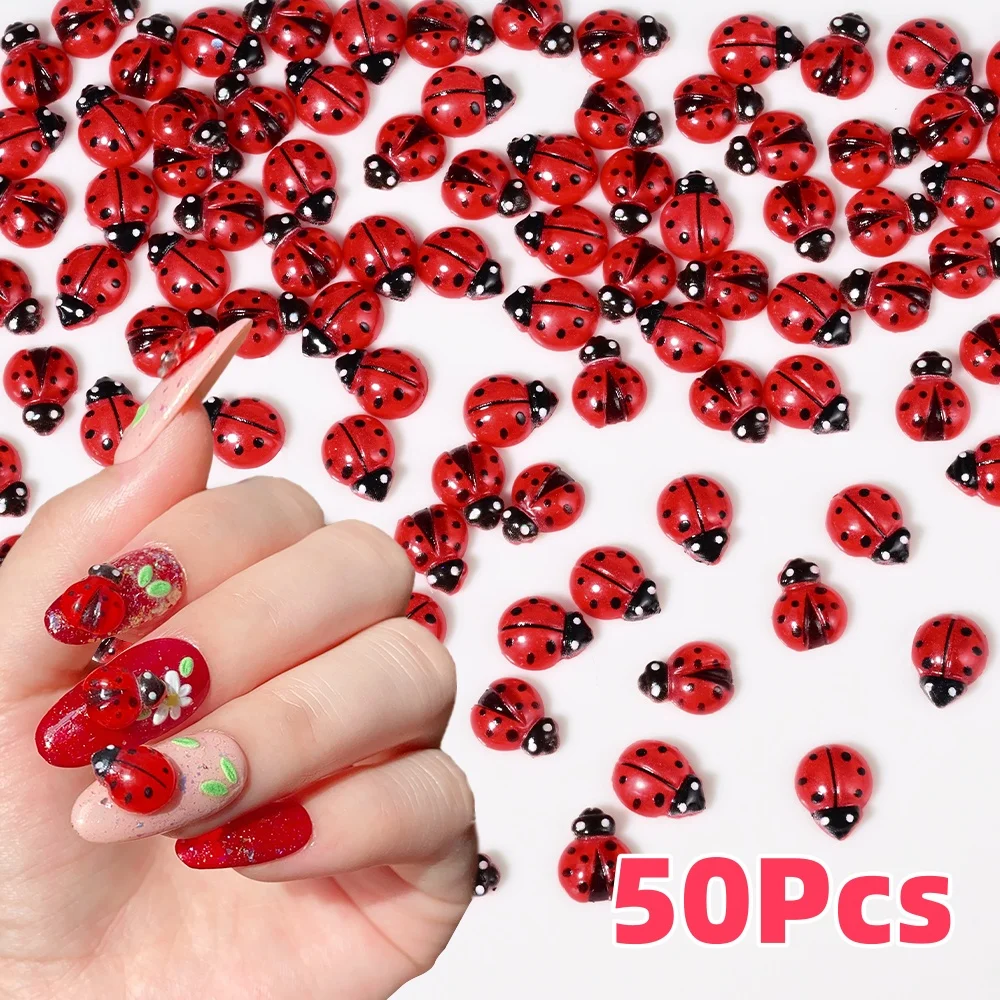 50 قطعة ثلاثية الأبعاد الأحمر الخنفساء مسمار السحر لطيف سبعة رصدت الخنفساء الحشرات مسمار الفن الديكور جراب هاتف ذاتي الصنع/الحرف مانيكير اكسسوارات