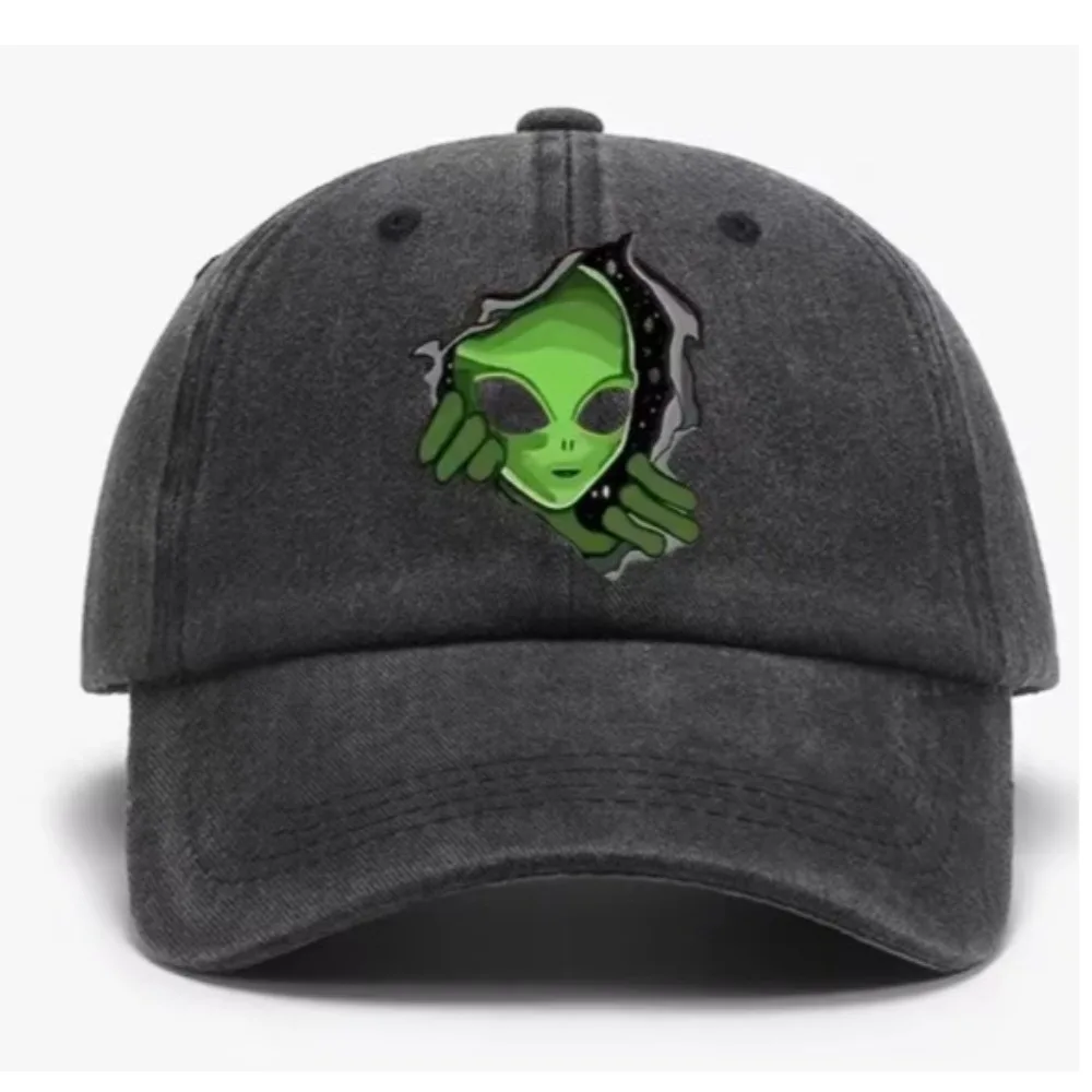 Alien Printed Alien Printed Baseball Cap Adjustable Vintage Washed Adjustable Hip Hop Hat Unisex Design Imitation Old