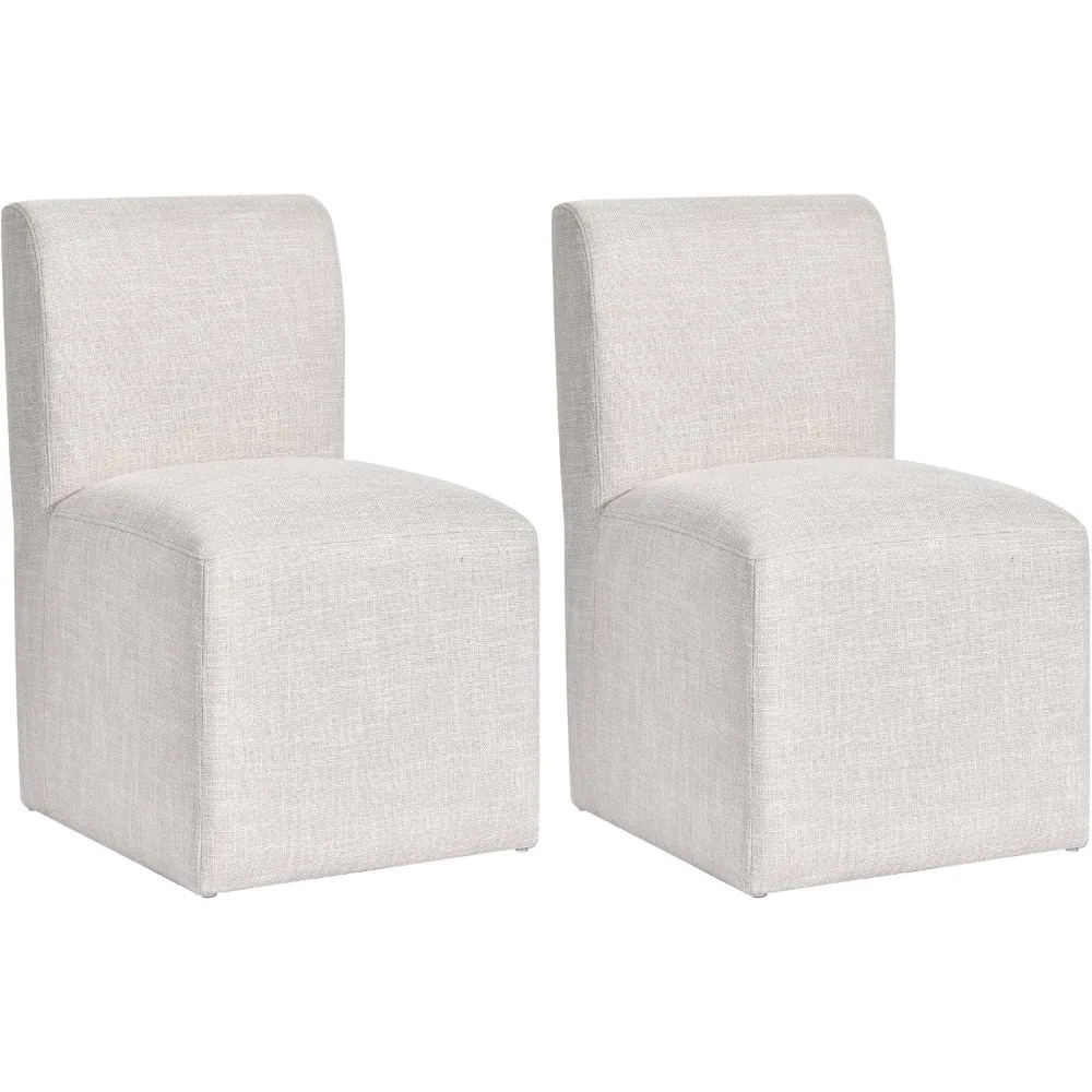 Krzesła do jadalni tapicerowane na kółkach, zestaw 2 szt., nowoczesne krzesła bez podłokietników na kółkach z lnu do jadalni/sypialni