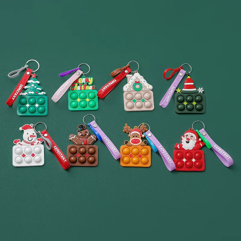 8Pcs Mini Pop Bubble Keychain Christmas Simple Dimple Fidget Toys Stress Relief Toy Pendant Santa Keychain for Christmas