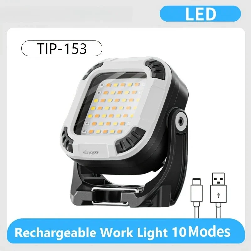 充電式作業灯1個、49-led超高輝度キャンプ用懐中電灯--10種類のモード、回転可能なブラケット、磁気ベース、usb給電