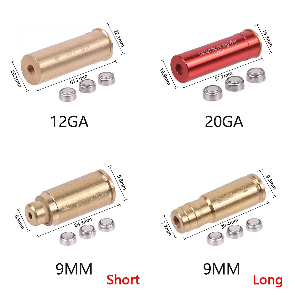 Tactical Red Laser Bore Sight Training Bullet Caliber .223/9mm/12GA/20GA/7.62/.45/.22LR Cartridge Brass Bore Sighter for Hunting