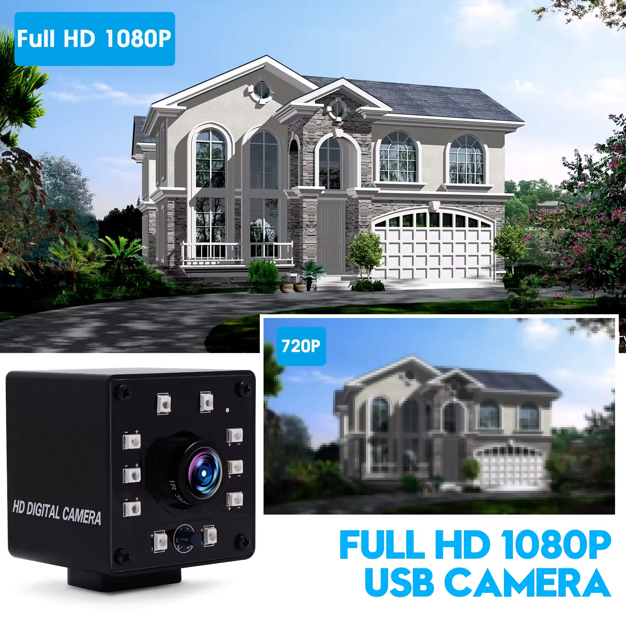 ELP 1080P 30fps Day & Night Vision USB Camera with 10pcs IR LEDs H.264 CMOS AR0330 Mini Industrial Box Webcam for Surveillance