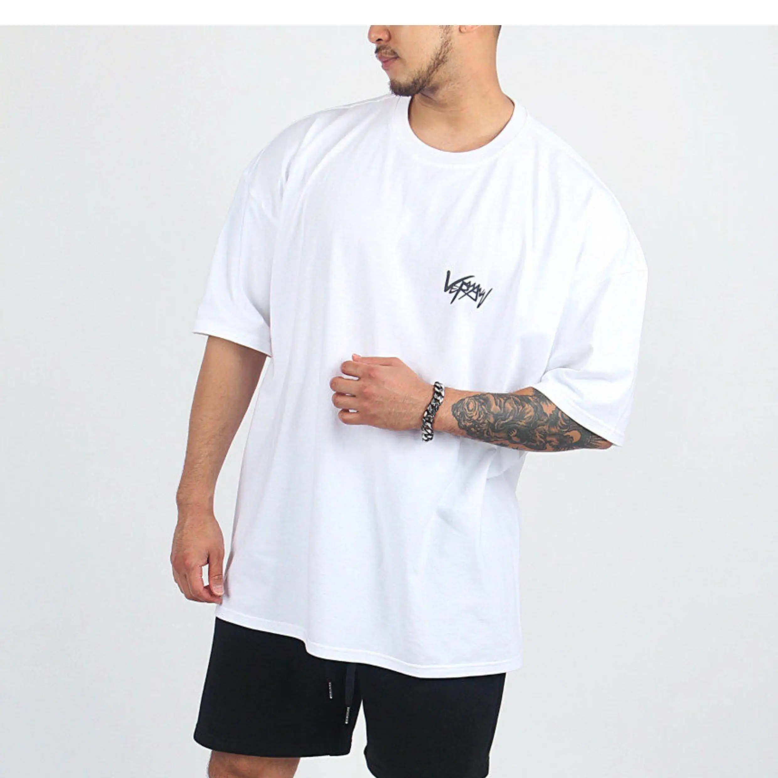 New 2026 GYM Fitness Loose Short Sleeve Heavy Cotton Simple Weight Iron Breathable Large Size Shoulder Round Collar Summer