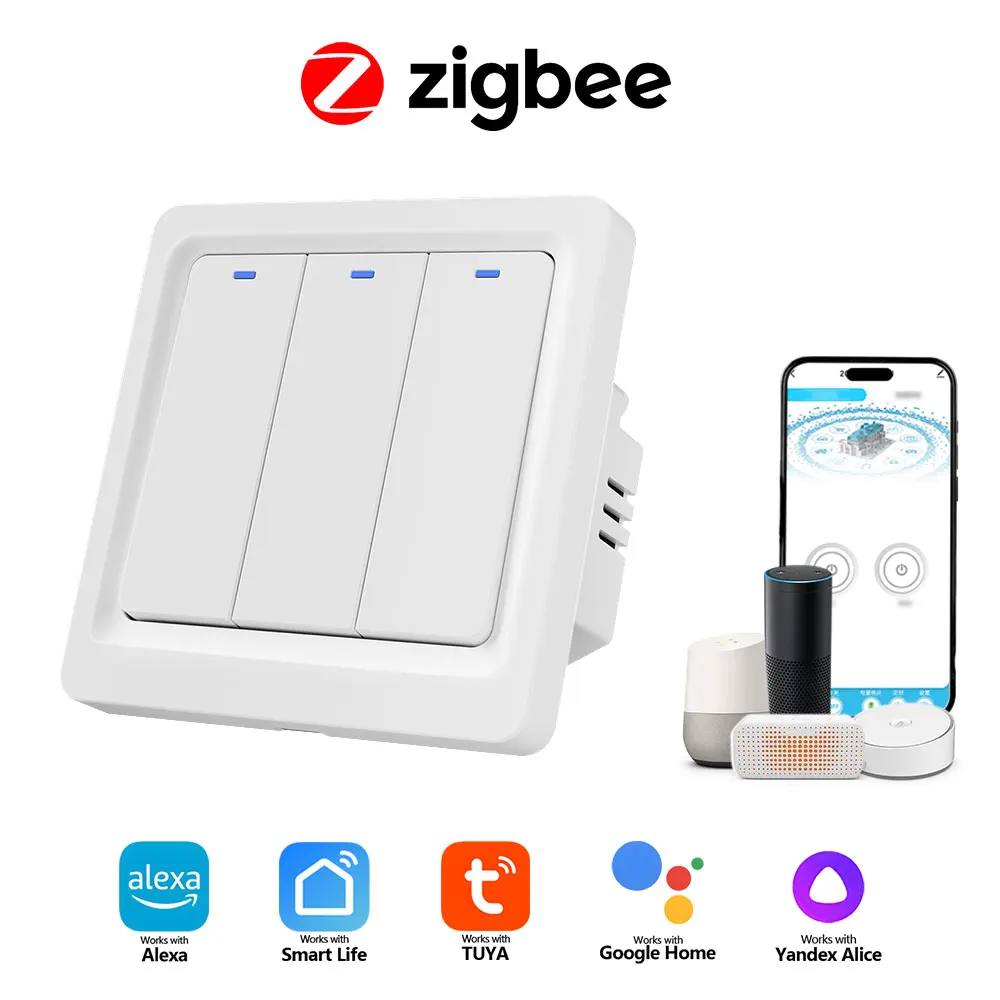 

Умный выключатель Zigbee/стандарт ЕС/не требует нейтрального провода/работает с Alexa/Google Home/Tuya/голосовое/дистанционное управление