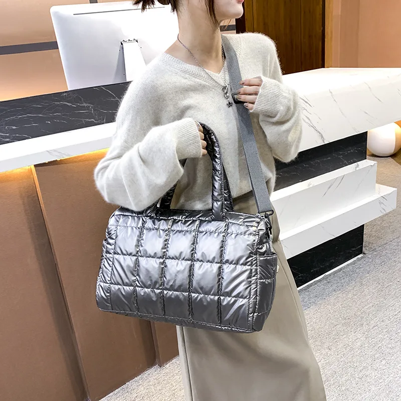 Yogodlns Luxus Raum Gepolsterte Baumwolle Handtasche Große Kapazität Schulter Tasche Wasserdichte Nylon Tasche Reise Unten Umhängetasche Geldbörse Bolsa – Detail 12