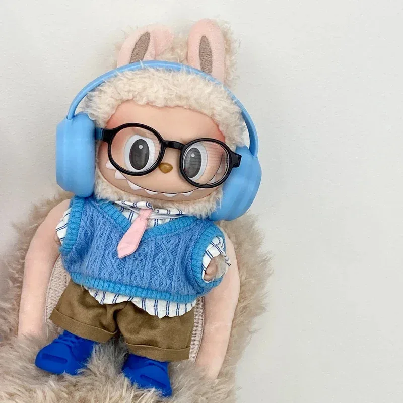 دمية صغيرة الملابس الزي اكسسوارات ل 15-17 سنتيمتر Labubu و 10 سنتيمتر القطن دمية سترة موحدة سماعة سماعة مجموعة الملابس هدية