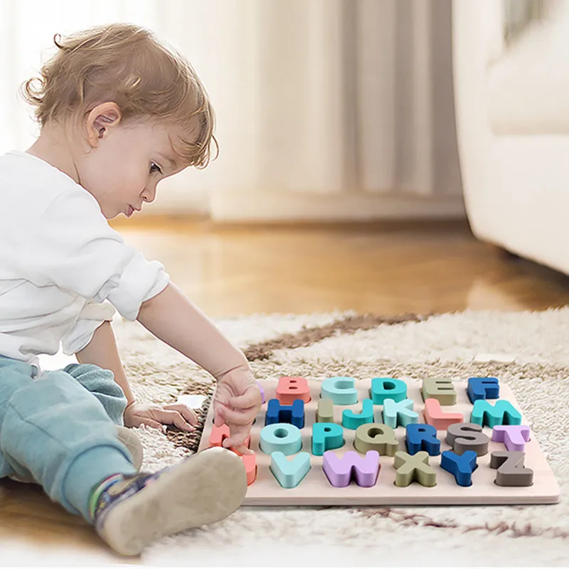 유치원 아기 숫자 및 문자 인식 퍼즐 장난감 안전한 나무 수학 장난감 유아 조기 학습 교육용 장난감