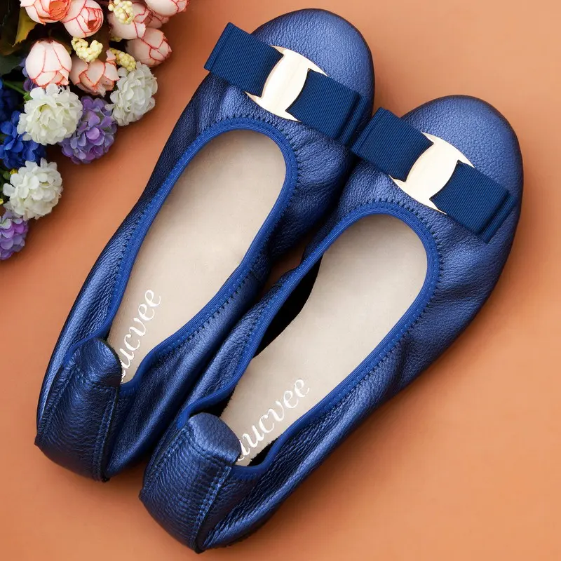 Zapatos planos de Ballet de fondo suave de cuero genuino de diseñador de marca, cómodos lazos con lentejuelas, zapatos de mujer embarazada poco profundos Mmouth